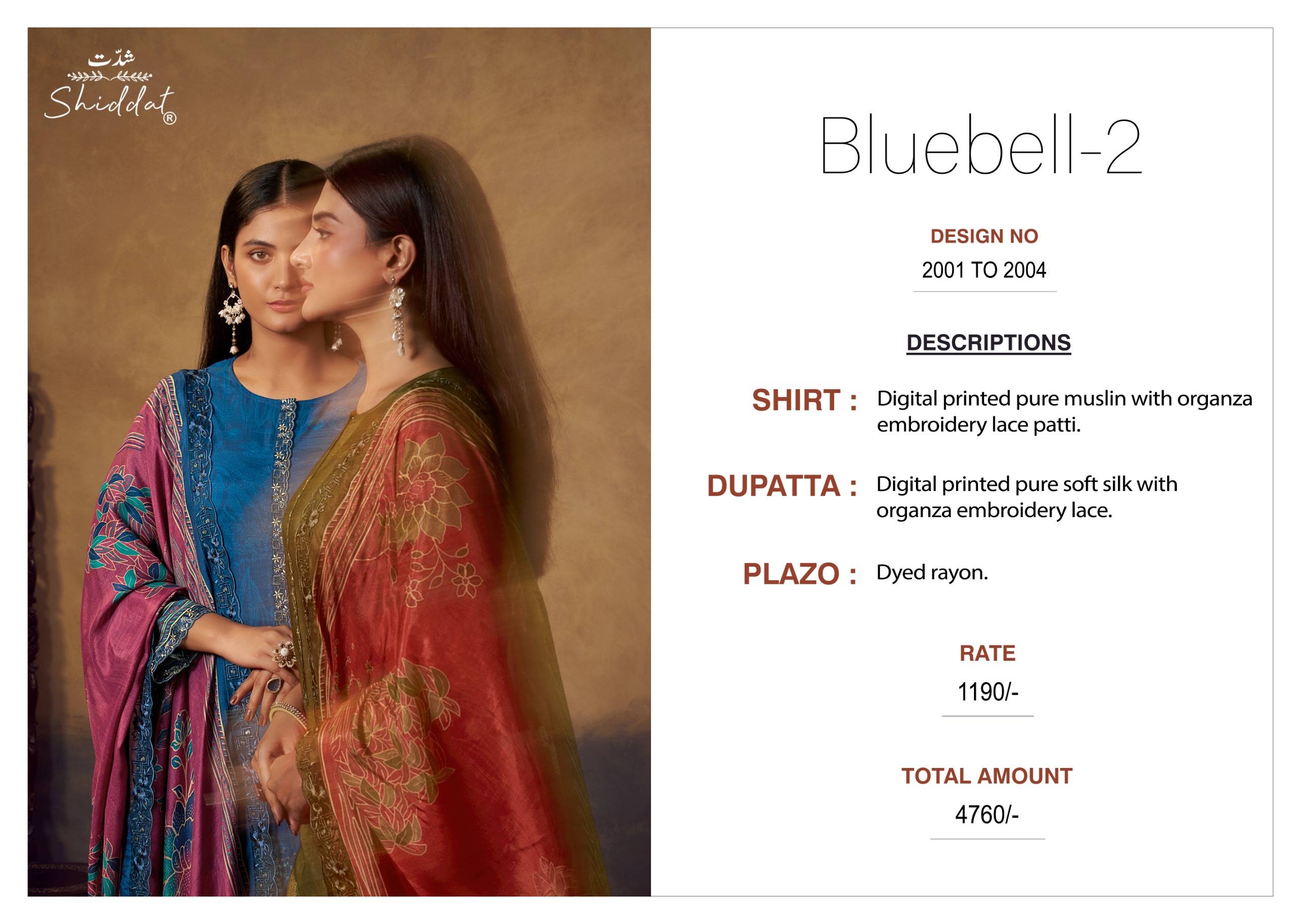 BLUEBELL 2 BY SHIDDAT 2001 to 2004 Series Beautiful Festive Suits Stylish Colorful Fancy Casual Wear & Ethnic Wear pure muslin Dresses At Wholesale Price